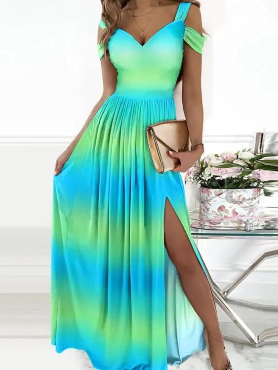 V-neck Printed Slit Dress