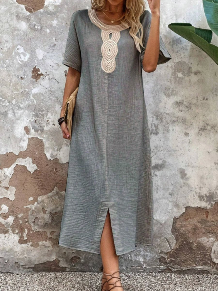 Cotton and Linen Slit Loose Dress