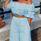 Cotton Linen Set One-shoulder Tops Wide-leg Pants