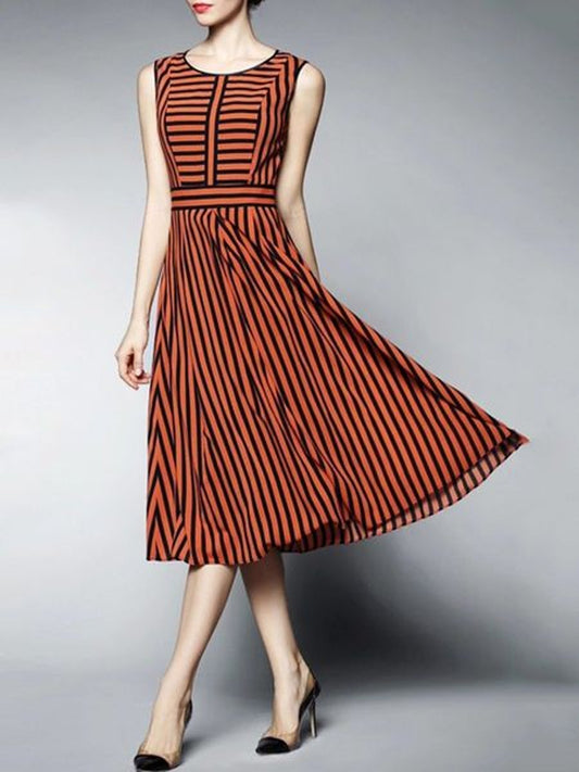 Round Neck Sleeveless Striped Dress