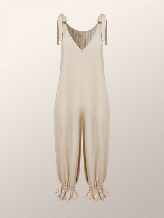 V-Neck Cotton Linen Sleeveless Jumpsuit