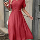 V-neck Cotton and Linen Elastic Waist Short-sleeve Dress