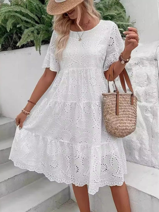 Elegant Embroidered Hollow-out Lace Dress