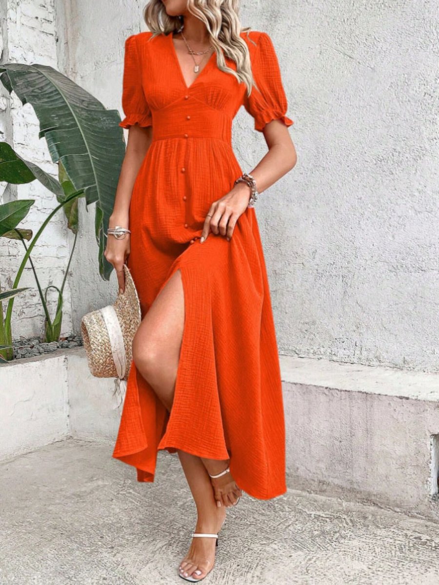 Elegant High-waist Slit Hem Dress