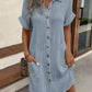 Solid Color Lapel Pocket Shirt Dress