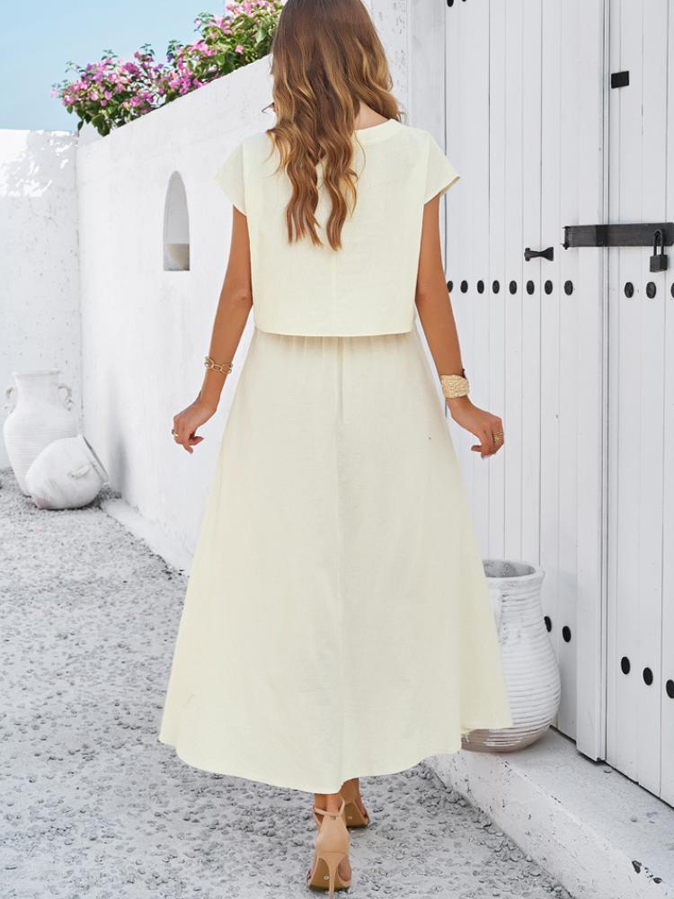 Leisure Solid Color Top and Skirt Set