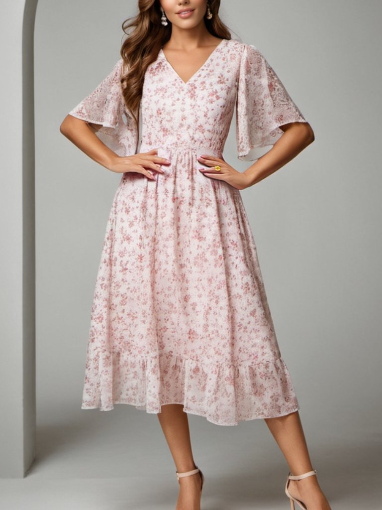 Elegant Floral Printed Chiffon Dress