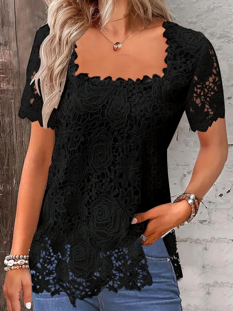 Elegant Lace Short Sleeve T-Shirt