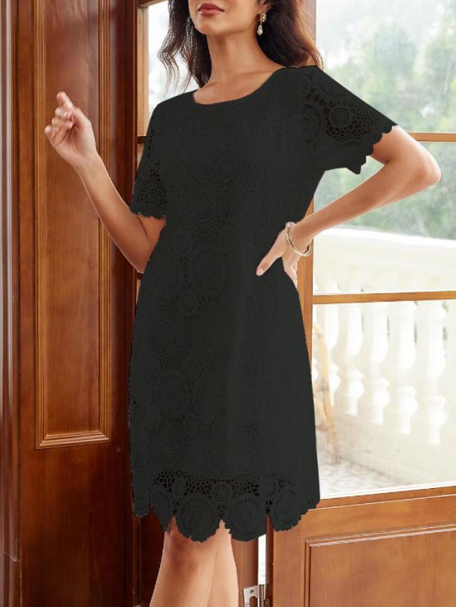 Elegant Hollow Out Lace Short Sleeve Dress