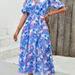 V-Neck Lantern Sleeves Printed Elastic Waist Chiffon Dress