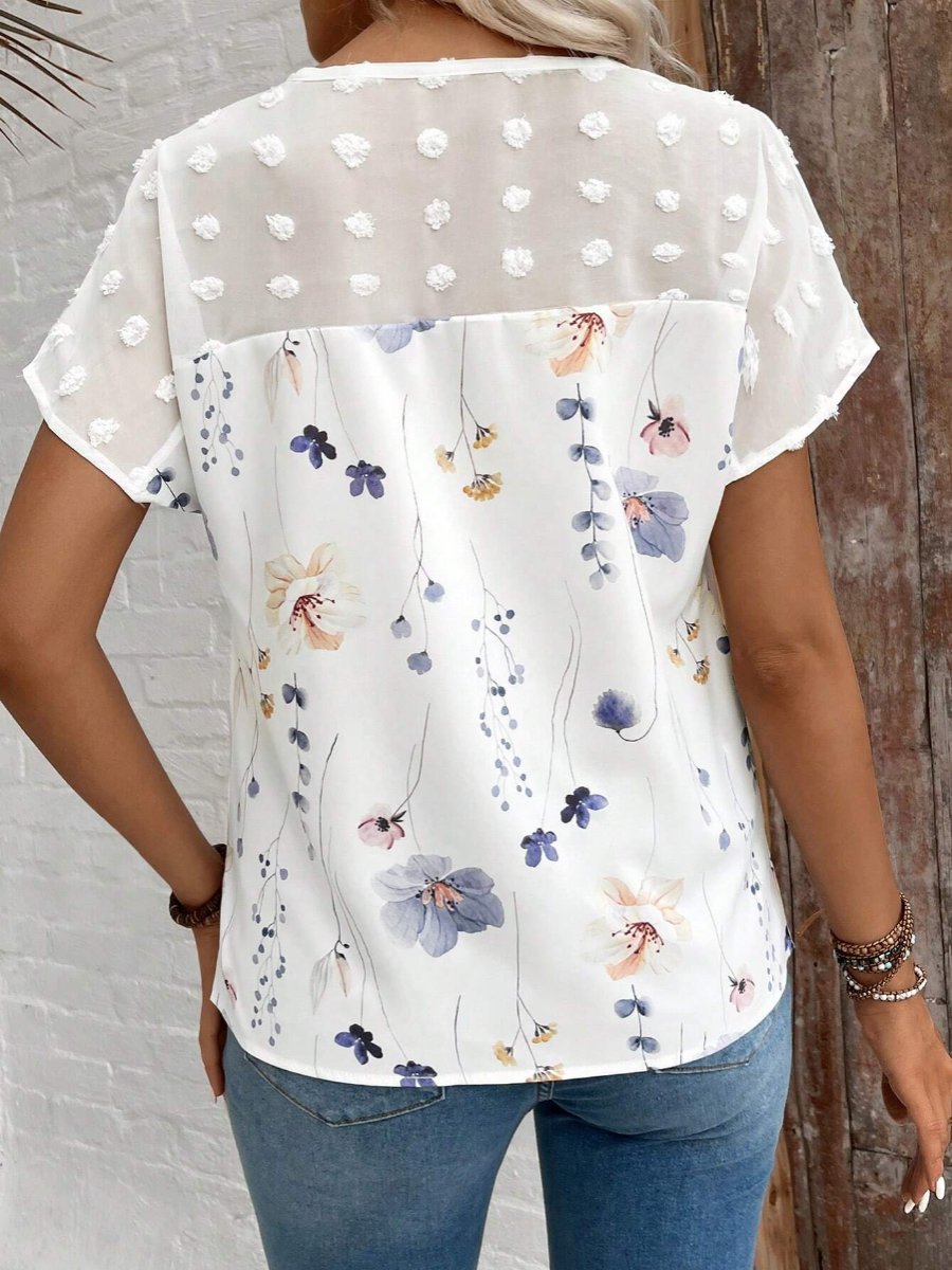 V-neck Lace Patchwork Chiffon Blouse