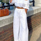 Cotton Linen Set One-shoulder Tops Wide-leg Pants