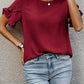 Elegant Round Neck Linen Petal Sleeves Blouse