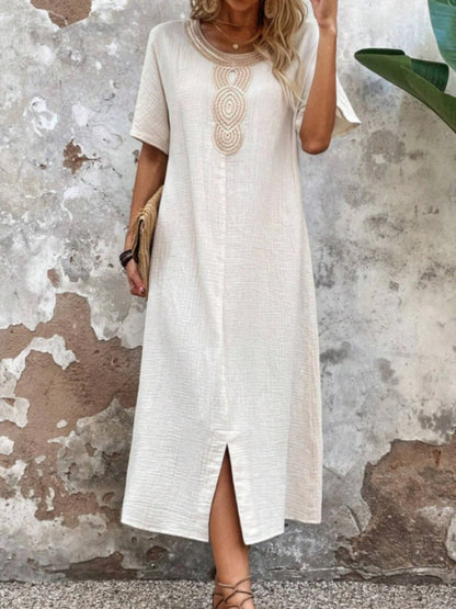 Cotton and Linen Slit Loose Dress