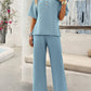 Leisure Solid Color Knitted Short Sleeves and Pants Set