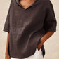 Cotton and linen Loose Hooded Blouse