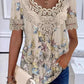 Round Neck Lace Print Short Sleeve T-shirt