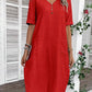 V-neck Cotton and Linen Solid Color Casual Dress