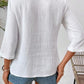 V-Neck Three-Quarter Sleeve Puff Wrinkled T-shirt