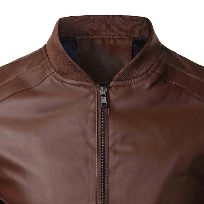 Men's Slim-fit Stand Collar PU Leather Jacket