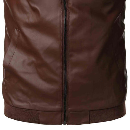 Men's Slim-fit Stand Collar PU Leather Jacket