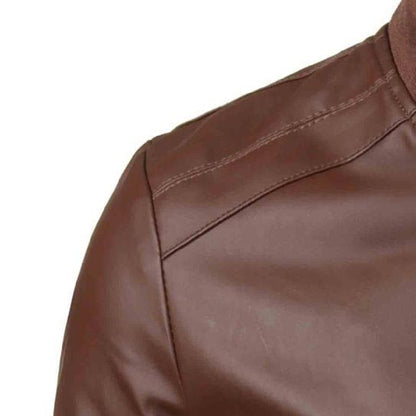 Men's Slim-fit Stand Collar PU Leather Jacket