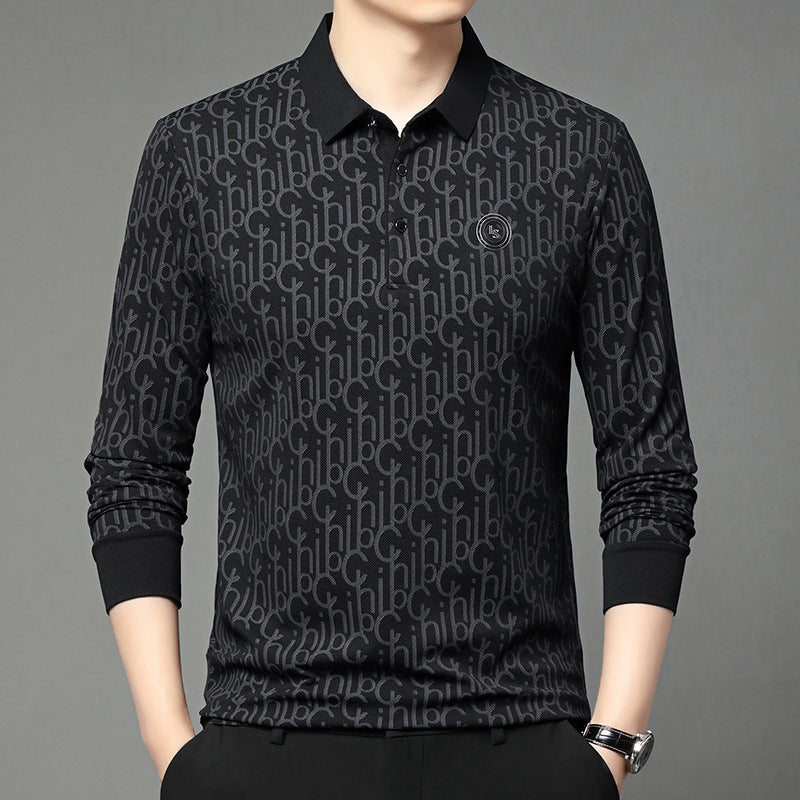 Men's Letter Print Lapel Long Sleeve Shirt（50% OFF）