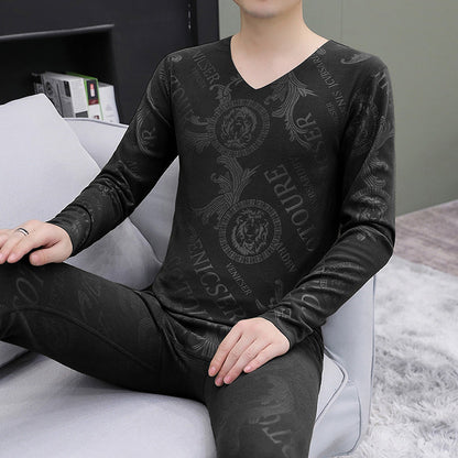 Men's V-Neck Breathable Thermal Underwear Set