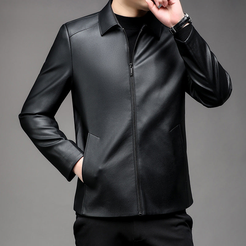 Men's Casual Business Lapel PU Leather Jacket