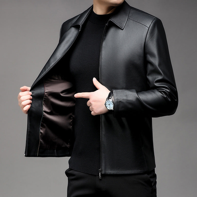 Men's Casual Business Lapel PU Leather Jacket