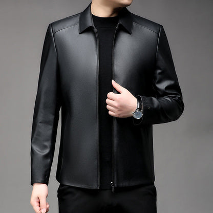 Men's Casual Business Lapel PU Leather Jacket