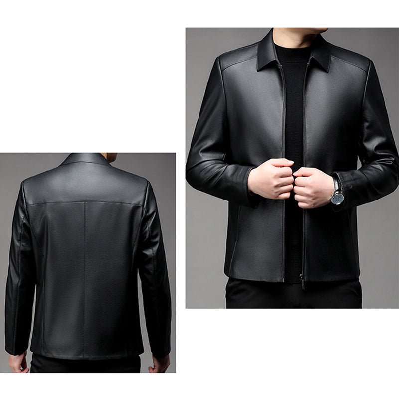 Men's Casual Business Lapel PU Leather Jacket