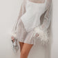 ONA - White Crystal Embellished Feather Trim Mini Dress