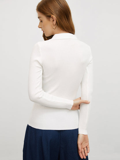 Slim Fitted Rib Polo Sweater