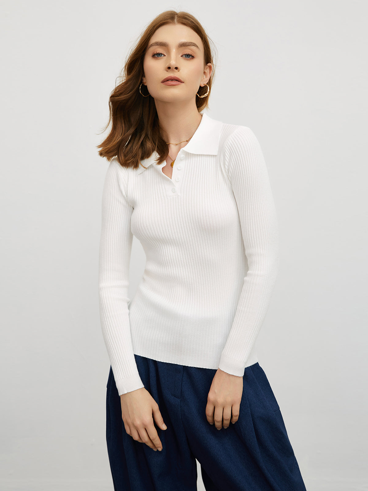 Slim Fitted Rib Polo Sweater