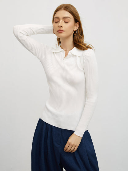 Slim Fitted Rib Polo Sweater